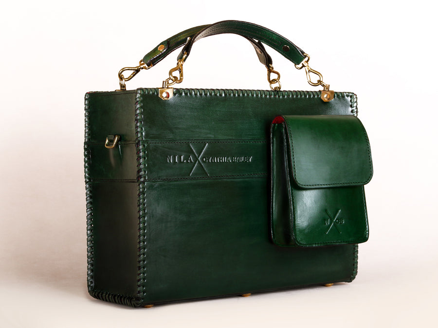 Green Leather Top Handle Handbag
